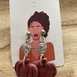 Elegant Silver and Burgundy/Wine Pumpkin Dangle Earrings